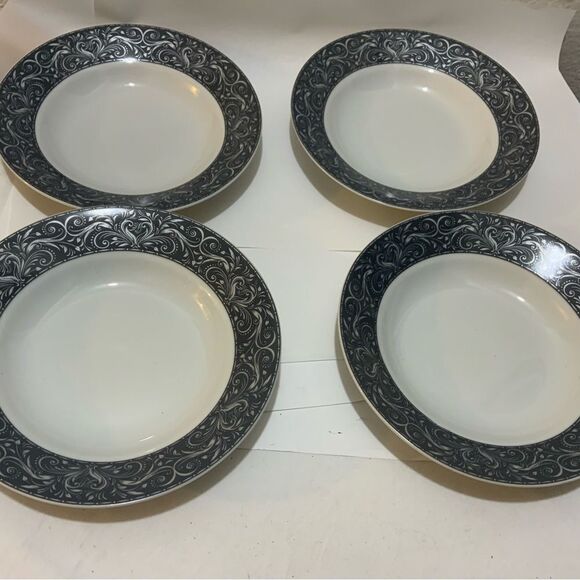 4 Chris Madden JCP Home Swan Gray Scroll Leaf Classic 8” salad Plates bowls G20 - Picture 2 of 9